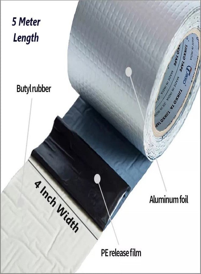 TJIKKO LeakLock Tape - Waterproof Roof Patch, Pipe Leak, Gutter Repair, Window Seal - UV Resistant, All-Weather Aluminium Foil Butyl Rubber Flashing Tape (4" x 5m) - Image 2
